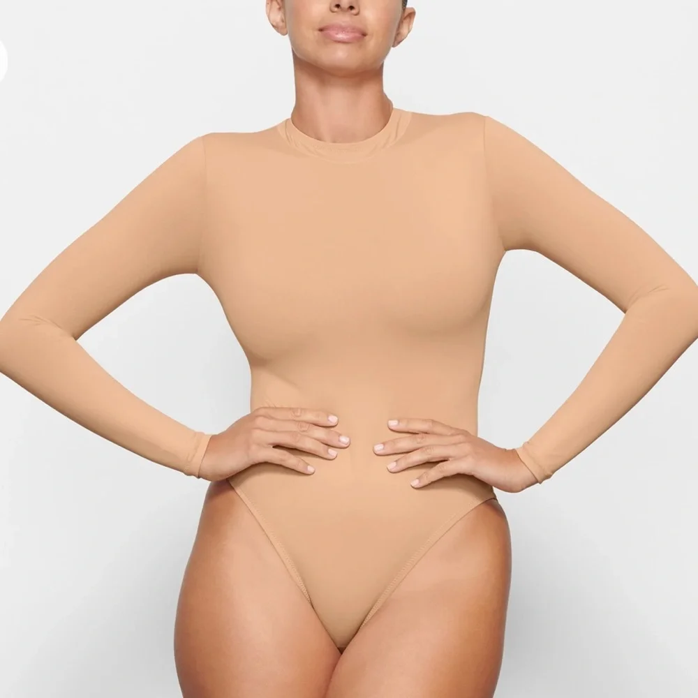 Skims Swim Long Sleeve One Piece Ochre M